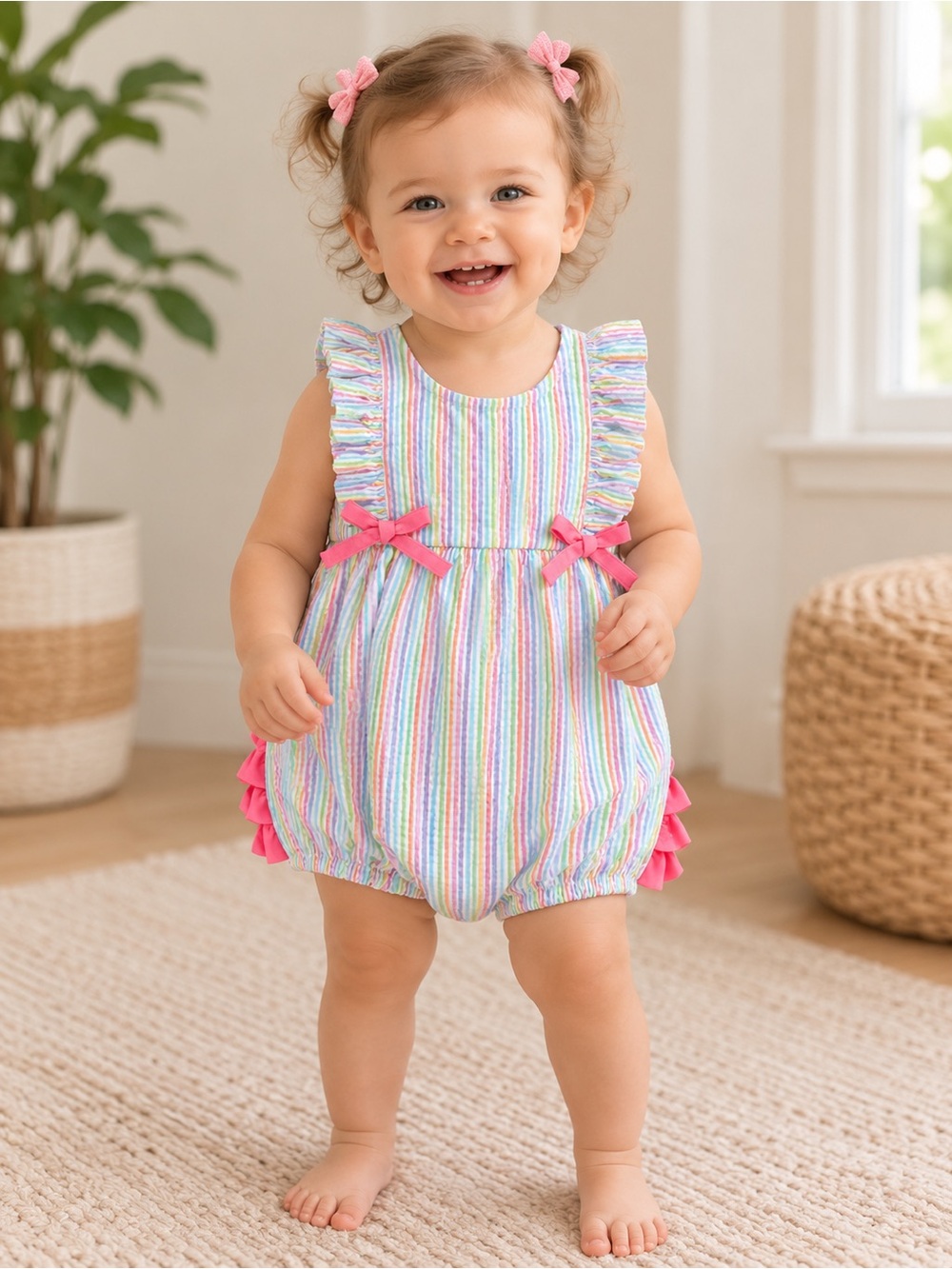 Ruffle Butts| Striped Seersucker Romper